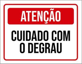 Kit 3 Placas Atenção Cuidado Com Degrau Vermelha