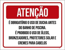 Kit 3 Placas Atenção Obrigatório Uso Ducha Proibido Óleos