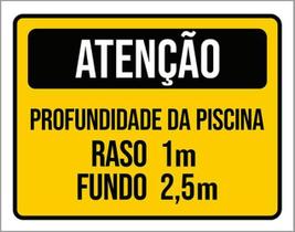 Kit 3 Placas Atenção Profundidade Raso Fundo Amarelo Kit 3 Placas Atenção Profundidade Raso Fundo Amarelo