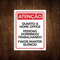 Kit 3 Placas Atenção Quarto Home Office Faça Silêncio - Sinalizo.Com
