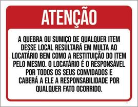 Kit 3 Placas Atenção Quebra Sumiço Multa Locatário 36X46