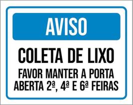 Kit 3 Placas Aviso Coleta Lixo Manter Porta Aberta Feiras