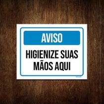 Kit 3 Placas Aviso Higiene Suas Mãos Aqui