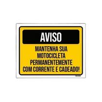 Kit 3 Placas Aviso Mantenha Motocicleta Corrente Cadeado