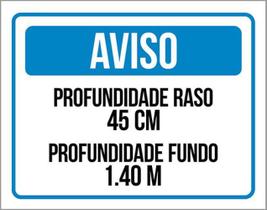 Kit 3 Placas Aviso Profundidade Raso Fundo