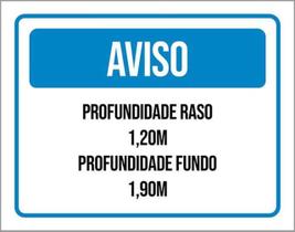 Kit 3 Placas Aviso Profundidade Raso Fundo Kit 3 Placas Aviso Profundidade Raso Fundo