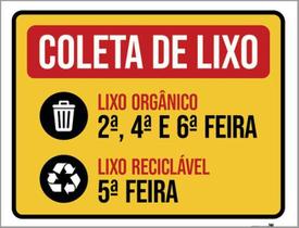 Kit 3 Placas Coleta Lixo Orgânico E Reciclável Dias 36X46
