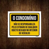 Kit 3 Placas Condomínio Não Responsabiliza Extravio Objetos