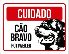 Kit 3 Placas Cuidado Cão Bravo Rottweiler 36X46