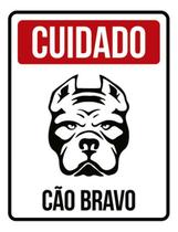 Kit 3 Placas Cuidado Cão Bravo Vermelha 36X46