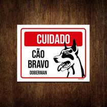 Kit 3 Placas Cuidado Cão Cachorro Bravo Doberman