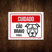 Kit 3 Placas Cuidado Cão Cachorro Bravo Pitbull