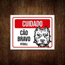 Kit 3 Placas Cuidado Cão Cachorro Bravo Pitbull