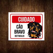 Kit 3 Placas Cuidado Cão Cachorro Bravo Rottweiler