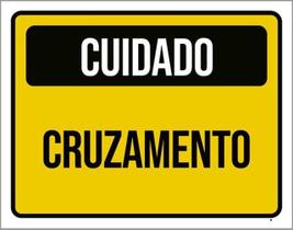 Kit 3 Placas Cuidado Cruzamento Amarelo 36X46