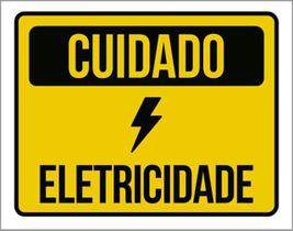 Kit 3 Placas Cuidado Eletricidade Amarela Ícone 36X46