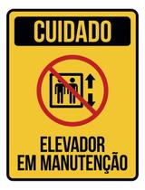 Kit 3 Placas Cuidado Elevador Manutenção Amarela Ícone 36X46