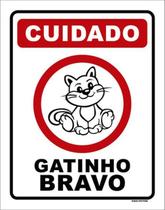 Kit 3 Placas Cuidado Gatinho Bravo Desenho 36X46