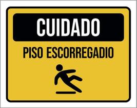 Kit 3 Placas Cuidado Piso Escorregadio Amarela Ícone 36X46