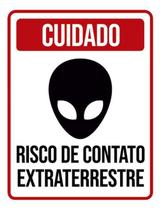 Kit 3 Placas Cuidado Risco Contato Extraterrestre 36X46