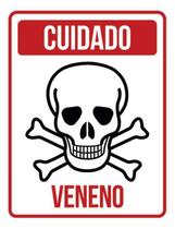 Kit 3 Placas Cuidado Veneno Caveira Vermelha 36X46