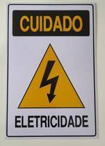 Kit 3 Placas De Advertência Amarela Cuidado Eletricidade 3 uni.