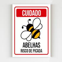 kit 3 placas de sinalização cuidado abelhas risco de picada