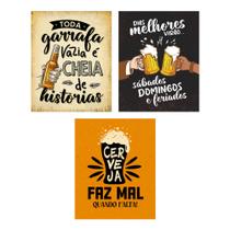 Kit 3 Placas Decorativas 20x25 Cerveja Bebida Canto do Churrasco Bar