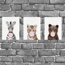 Kit 3 Placas Decorativas Bichos Chiclete 18X27Cm Kit 3 Placas Decorativas Bichos Chiclete 18X27Cm