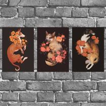 Kit 3 Placas Decorativas Cães Com Flores 18x27cm Kit 3 Placas Decorativas Cães Com Flores 18x27cm