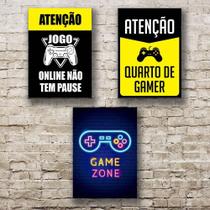 Kit 3 Placas Decorativas Gamers 28,5X20Cm