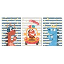 Kit 3 Placas Decorativas Infantil Dinossauro Kids 20X30 3 pçs