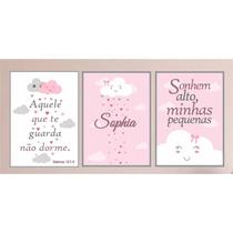 Kit 3 Placas decorativas - Quarto Infantil, Chuva De Amor (menina) - Sonhe alto minha pequena