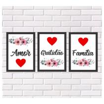 Kit 3 Placas Decorativas Sala - Amor, Gratidão e Família -20x30 Kit 3 Placas Decorativas Sala - Amor, Gratidão e Família -20x30