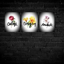 Kit 3 Placas Decorativas Saudade/Coragem/Calma MDF 3mm 18x26