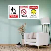 Kit 3 Placas Decorativas Sorria/Lixo/Fumar MDF 3mm 18x26