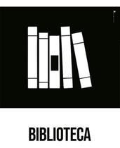 Placa Biblioteca Spay Gold 23x7,6cm - Sinalização Autoadesiva Retro