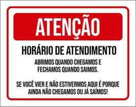 Kit 3 Placas Divertida Atenção Horário De Funcionamento