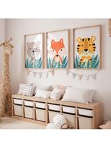Kit 3 placas Infantis Animais Urso Raposa e Tigre Para Quarto bebê