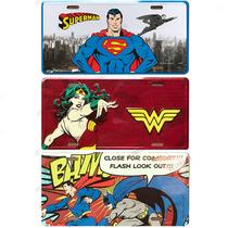 Kit 3 Placas Liga da Justiça SUPERMAN BATMAN MULHER MARAVILHA em Metal c/ Relevo - Decorativa