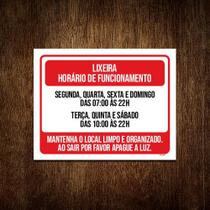 Kit 3 Placas - Lixeira Horário Funcionamento