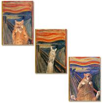 Kit 3 Placas MDF Pintura de Gatos Estilo Humorístico DC30
