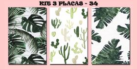 Kit 3 Placas Para o Quintal De Flores Cactos Folhas Verde