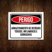 Kit 3 Placas Perigo Armazenamento Tóxicos Inflamáveis