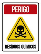 Kit 3 Placas Perigo Resíduos Químicos Caveira 36X46