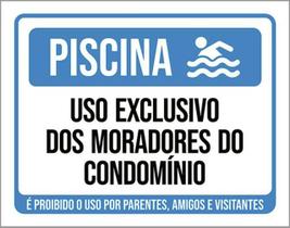 Kit 3 Placas Piscina Proibido Uso Parentes Amigos Visitantes