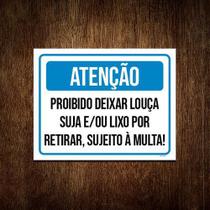 Kit 3 Placas Proibido Deixar Louça Suja Lixo Por Retirar