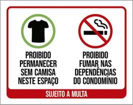 Kit 3 Placas Proibido Sem Camisa E Fumar 36X46