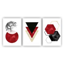 Kit 3 Placas Quadros 20X30 Abstrato Triangulos Vermelhos - X4adesivos