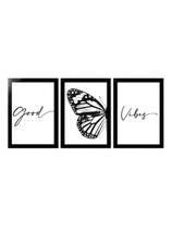 Kit 3 Placas Quadros Decorativos Borboleta Preta Good Vibes Sala Quarto